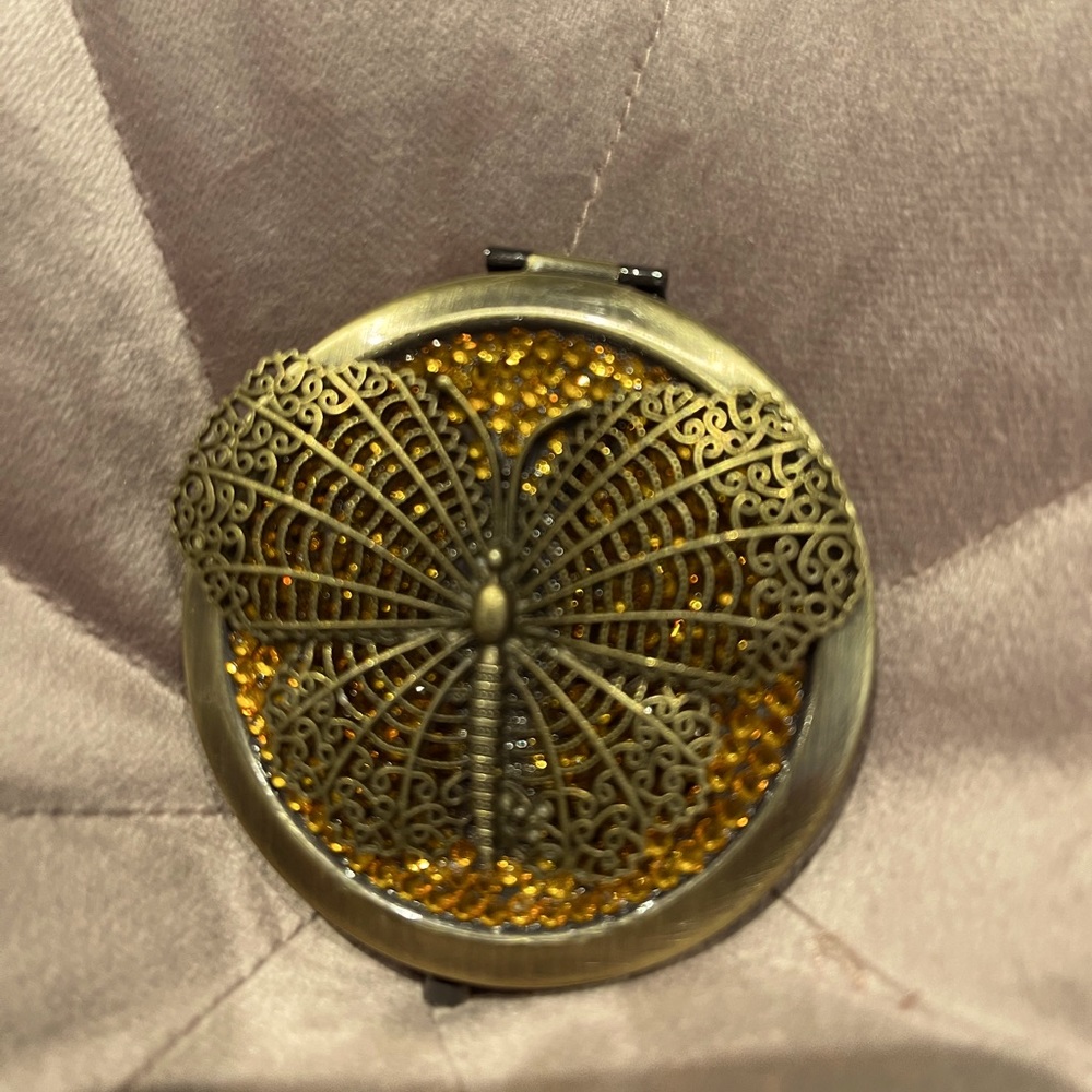Butterfly antique gold compact mirror
